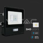 V-TAC VT-20282 10W LED Прожектор PIR Сензор SAMSUNG Чип Черно Тяло 6400K 1М Кабел
