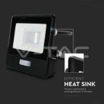 V-TAC VT-20282 10W LED Прожектор PIR Сензор SAMSUNG Чип Черно Тяло 6400K 1М Кабел