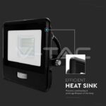 V-TAC VT-20285 20W LED Прожектор PIR Сензор SAMSUNG Чип Черно Тяло 6400K 1М Кабел