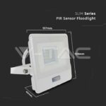 V-TAC VT-20295 20W LED Прожектор PIR Сензор SAMSUNG Чип Бяло Тяло 3000K 1М Кабел