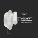 V-TAC VT-211489 3+6W LED Стенна Лампа За Стена Бяла 3000K