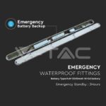 V-TAC VT-2120222 LED Влагозащитено Тяло М-Серия 1200мм 36W 6500K Авариино Захранване Стоманен Клип 120lm/W