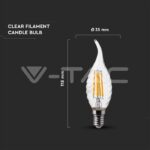 V-TAC VT-214432 LED Крушка 4W Filament E14 Кендъл Спирала Пламък 6500K