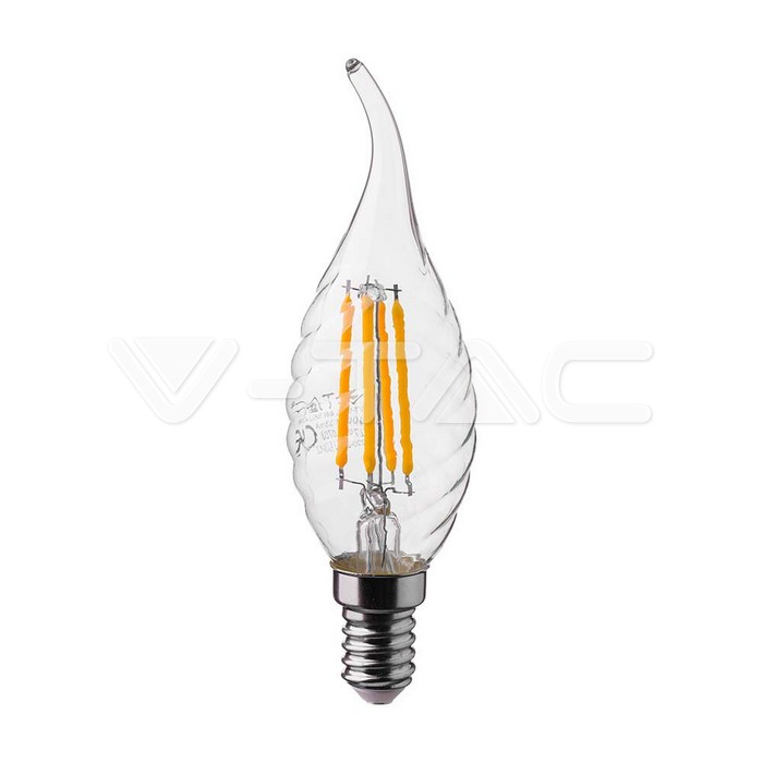 214431.jpg V-TAC VT-214432 LED Крушка 4W Filament E14 Кендъл Спирала Пламък 6500K