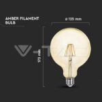 V-TAC VT-214473 LED Крушка 4W Filament E27 G125 Амбър 2200К