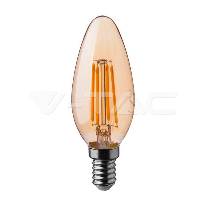 217113.jpg V-TAC VT-217113 LED Крушка 4W Filament E14 Кендъл Амбър 4000K