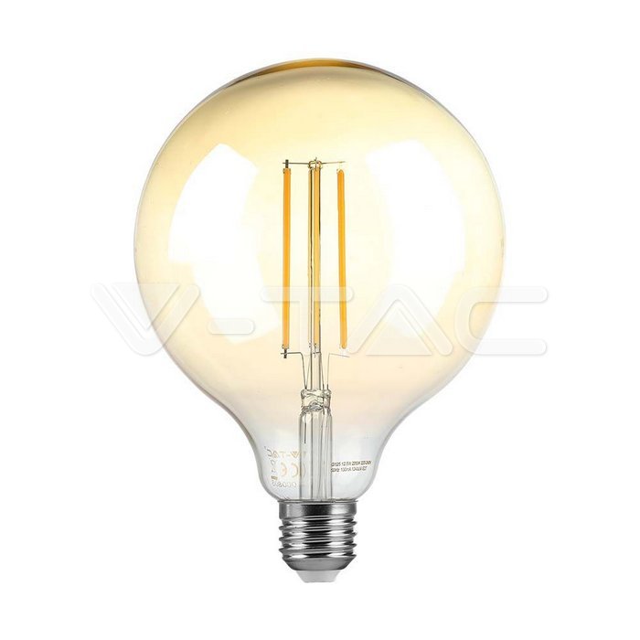 217155.jpg V-TAC VT-217155 LED Крушка 8W Filament E27 G125 Амбър Димиращ 3000K