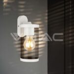 V-TAC VT-23020 E27 Стенен Аплик Бял Цилиндър PC Прозрачен IP44