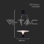 V-TAC VT-23101 9W LED Висяща Лампа (30*300*1370MM) Бяло + Черно Тяло 3000K Регулируема