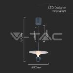 V-TAC VT-23103 9W LED Висяща Лампа (30*300*1370MM) Бяло+Сиво Тяло 3000K Регулируема