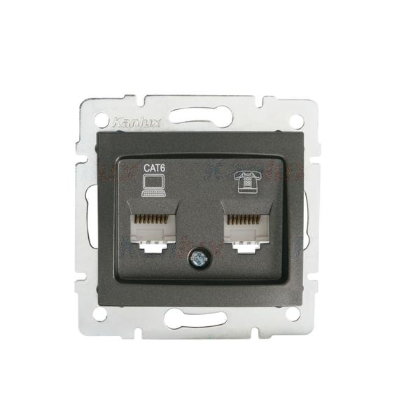 24935.jpg Kanlux 24935 Компютърно-телефонно гнездо (RJ45 Cat 6+RJ11) DOMO