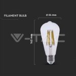 V-TAC VT-2996 LED Крушка 4W Filament E27 ST64 3000K