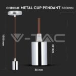V-TAC VT-3784 Пендел Хромиран Купол Светло Кафяв Кабел