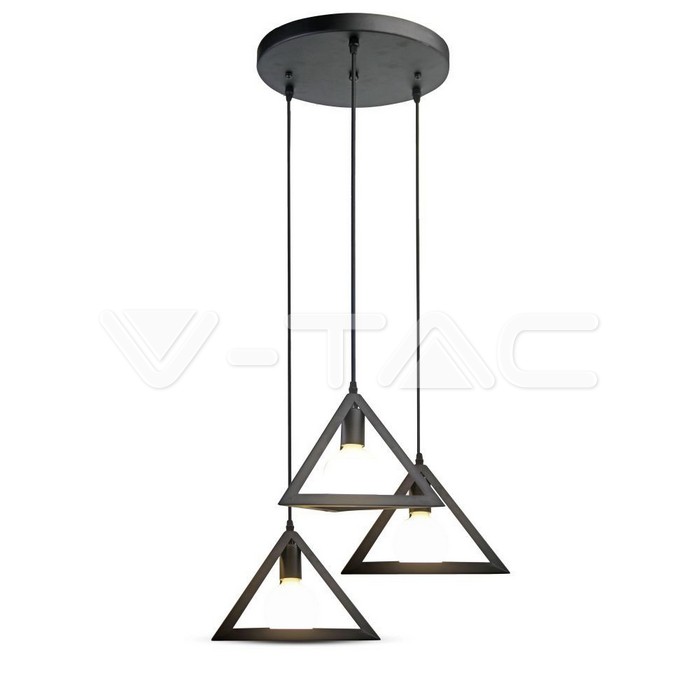 3927.jpg V-TAC VT-3927 Пендел E27 Geometric Пирамида Троен Черен Мат