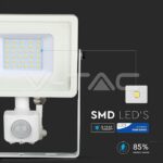 V-TAC VT-459 30W LED Прожектор Сензор SAMSUNG Чип Бяло Тяло 6400K