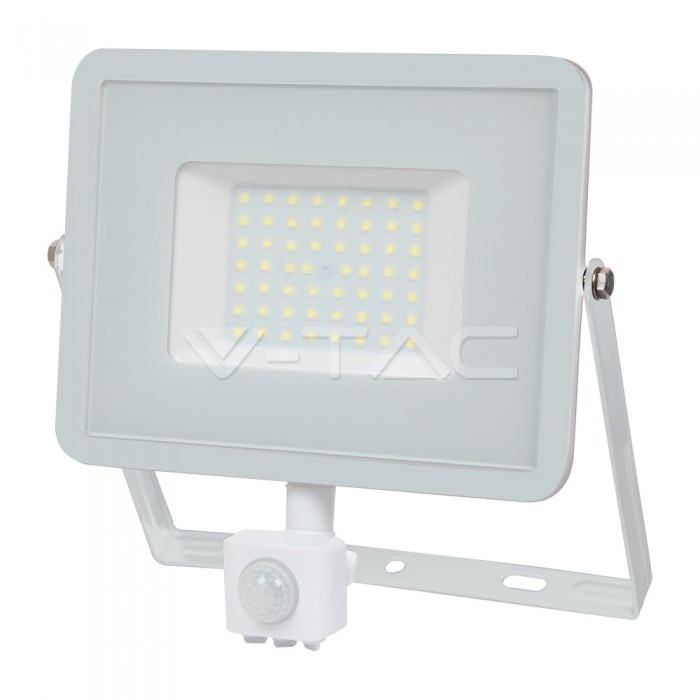 V-TAC VT-468 50W LED Прожектор Сензор SAMSUNG Чип Бяло Тяло 6400K