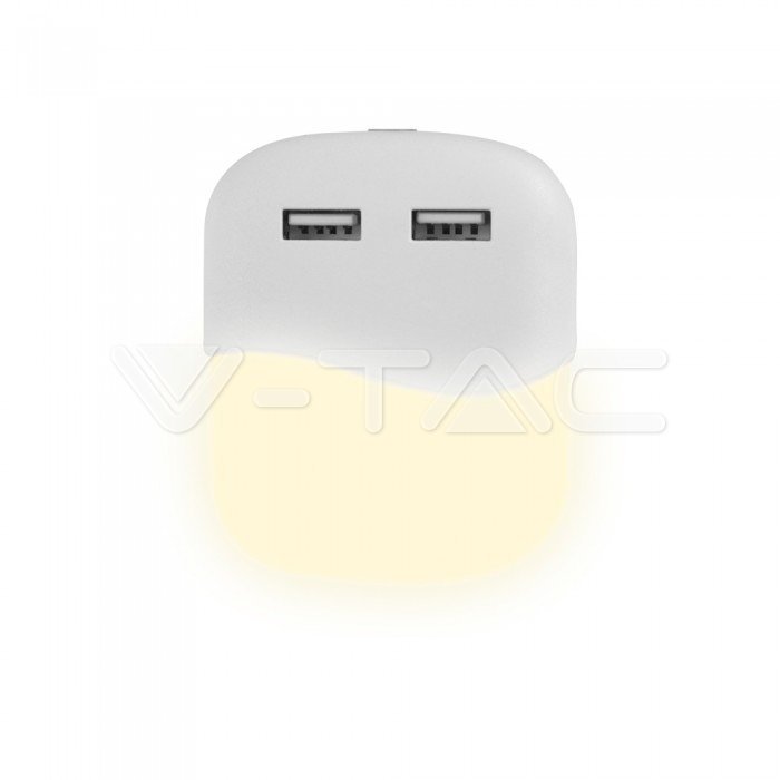 507-508.jpg V-TAC VT-507 LED Нощна Лампа за Контакт USB Квадрат 3000K