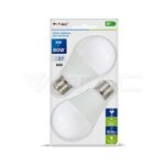 V-TAC VT-7290 LED Крушка 9W А60 Е27 3-Степенно Димиране Бяла Светлина Блистер 2 бр.