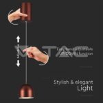 V-TAC VT-7997 8.5W LED Висяща Лампа Φ100 Регулируемо Въже Touch On/Off Кафяво Тяло 3000K