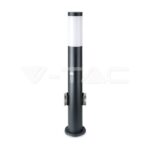 V-TAC VT-8976 Е27 Градинска Лампа 60cm PIR Сензор + 2 Контакта Неръждавейка Сив IP44