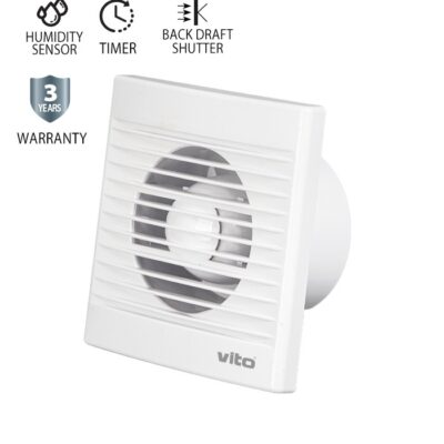 Vito 8005220 ВЕНТИЛАТОР ЗА БАНЯ VENTI-A100S/Φ100MM/СЕНЗОР ЗА ВЛАЖНОСТ/ТАЙМЕР И КЛАПА/ БЯЛ 12W