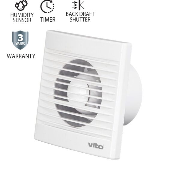 Vito 8005220 ВЕНТИЛАТОР ЗА БАНЯ VENTI-A100S/Φ100MM/СЕНЗОР ЗА ВЛАЖНОСТ/ТАЙМЕР И КЛАПА/ БЯЛ 12W