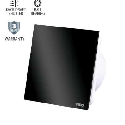 Vito 8005240 ВЕНТИЛАТОР ЗА БАНЯ VENTI-GL100/Φ100MM/СТЪКЛЕН ПАНЕЛ/ЛАГЕР И КЛАПА/ЧЕРЕН 12W