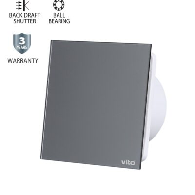 Vito 8005250 ВЕНТИЛАТОР ЗА БАНЯ VENTI-GL100/Φ100MM/СТЪКЛЕН ПАНЕЛ/ЛАГЕР И КЛАПА/СИВ 12W