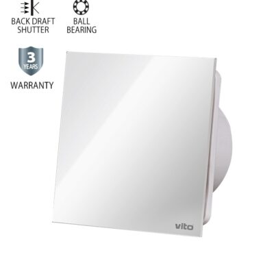 Vito 8005230 ВЕНТИЛАТОР ЗА БАНЯ VENTI-GL100/Φ100MM/СТЪКЛЕН ПАНЕЛ/ЛАГЕР И КЛАПА/ БЯЛ 12W