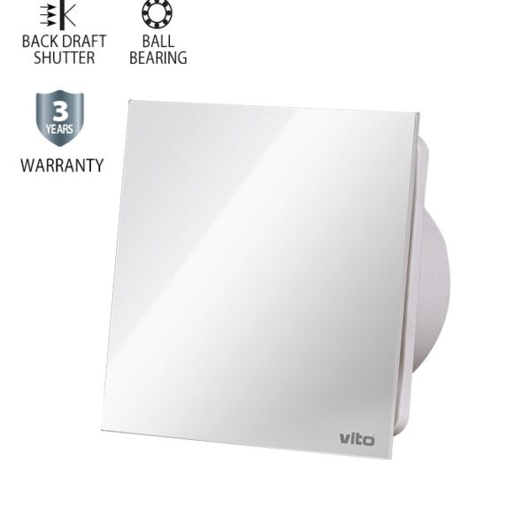 Vito 8005230 ВЕНТИЛАТОР ЗА БАНЯ VENTI-GL100/Φ100MM/СТЪКЛЕН ПАНЕЛ/ЛАГЕР И КЛАПА/ БЯЛ 12W