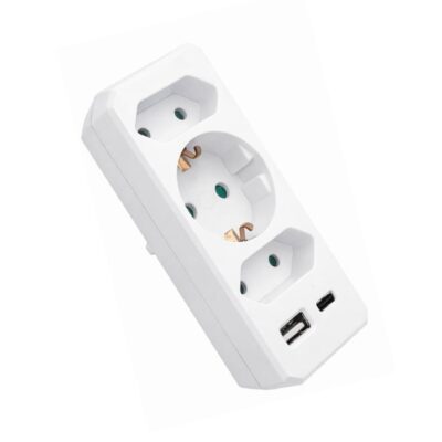 Vito 8002940 GROUP SOCKETS WITH PLUG COMBI 16A 250V USB-A 2.4A USB-C 3A WHITE EARTH SHUTTER