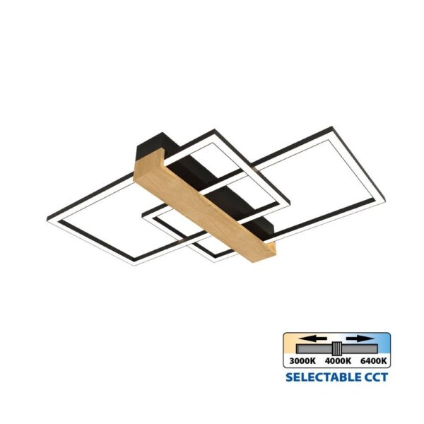 Vivalux VIV005163 LED плафон LUCAS LED 36W черно+дърво CCT 3000-4000-6400K