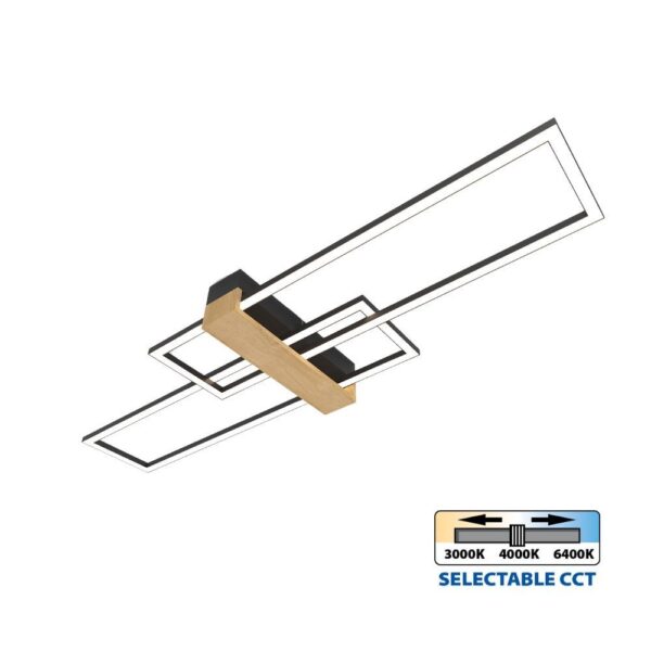 Vivalux VIV005164 LED плафон LUCAS LED 30W черно+дърво CCT 3000-4000-6400K