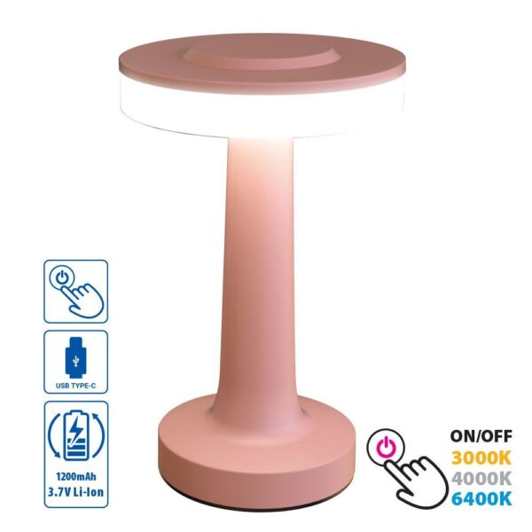 Vivalux VIV005141 Настолна безжична LED лампа с акумулаторна батерия JULIE LED 2W димируема CCT 3000K-4000K-6400K