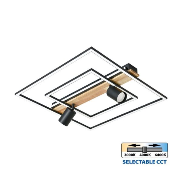 Vivalux VIV005165 LED плафон CAMPO LED 36W черно/бяло+дърво CCT-switch 3000-4000-6400K