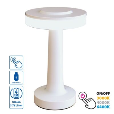 Vivalux VIV005139 Настолна безжична LED лампа с акумулаторна батерия JULIE LED 2W димируема CCT 3000K-4000K-6400K