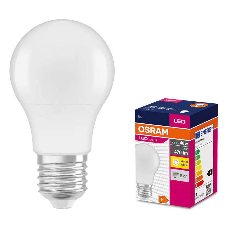 value-cla40-470lm-827-e27.jpg Ledvance 4052899326927 LED ЛАМПА VALUE CLA40 470lm/827 E27