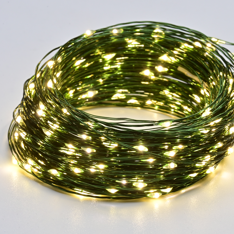 x01100155.png ACA Lighting X01100155 100 LED гирлянд с таймер топла светлина зелена медна тел батерии 3×AA IP44 10м + 10см