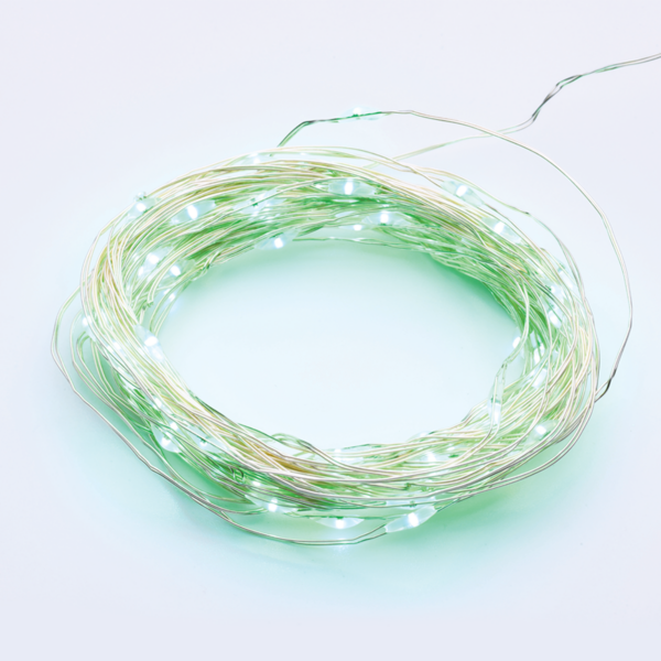 ACA Lighting X01100512 100 LED гирлянд зелена светлина сребриста медна тел адаптер 3V DC 8 функции IP44 10м + 3м 1.8W
