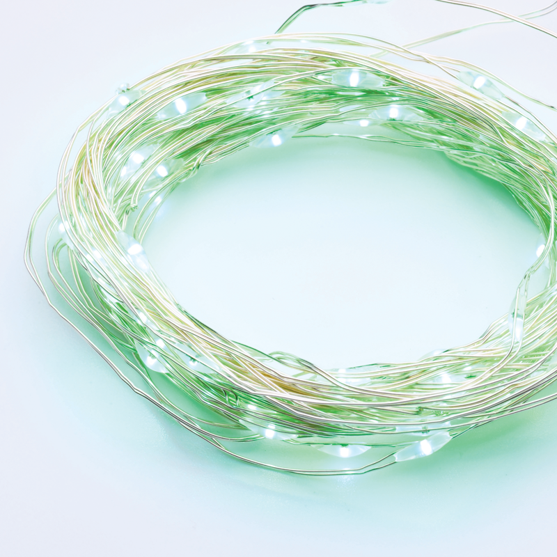 x01100515.png ACA Lighting X01100515 100 LED гирлянд с таймер зелен сребриста медна тел батерии 3×AA IP44 10м + 10см