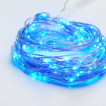 ACA Lighting X01100612 100 LED гирлянд син сребриста медна тел адаптер 3.5V DC 8 функции IP44 10м + 3м 600 mA