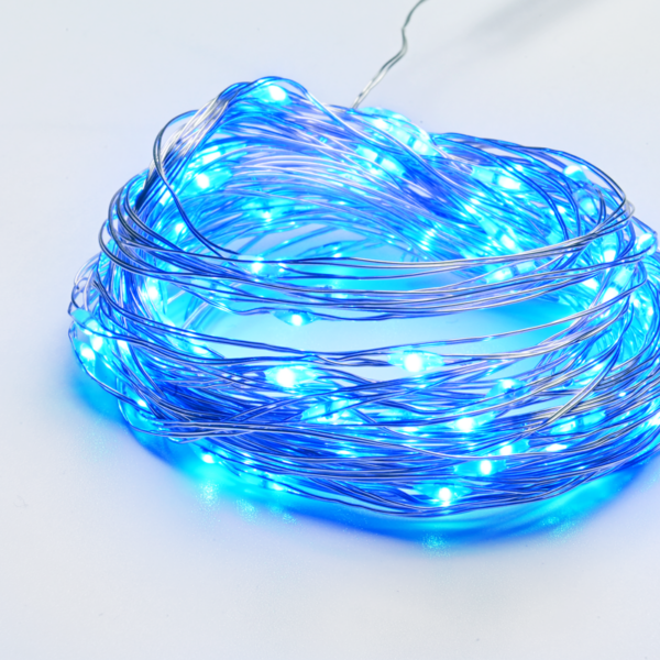ACA Lighting X01100615 100 LED гирлянд с таймер син сребриста медна тел батерии 3×AA IP44 10м + 10см
