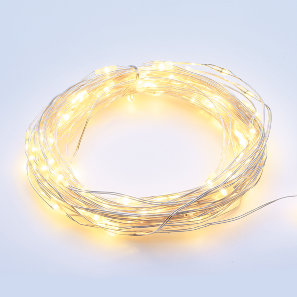 ACA Lighting X0112113 12 LED гирлянд топла бяла светлина сребриста медна тел батерии 2×CR2032 IP20 1.2м + 10см 0.72W