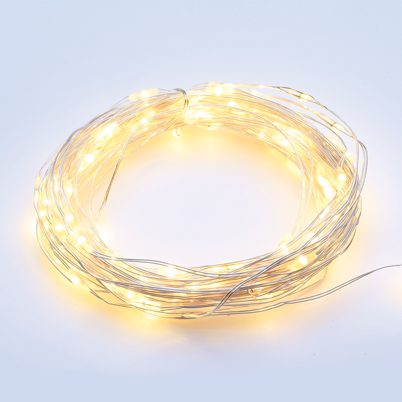 x0112113.png ACA Lighting X0112113 12 LED гирлянд топла бяла светлина сребриста медна тел батерии 2×CR2032 IP20 1.2м + 10см 0.72W