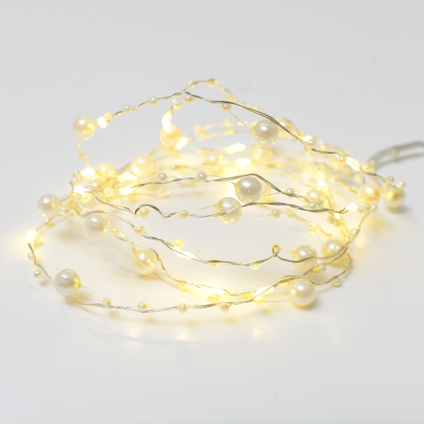 ACA Lighting X01201111 Мотив перла – 20 LED топла бяла светлина сребриста медна тел батерии 2×AA IP20 2м + 10см 1.2W