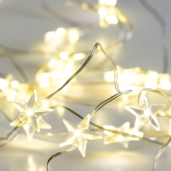 ACA Lighting X01201112 Мотив звезда – 20 LED топла бяла светлина сребриста медна тел батерии 2×AA IP20 2м + 10см 1.2W