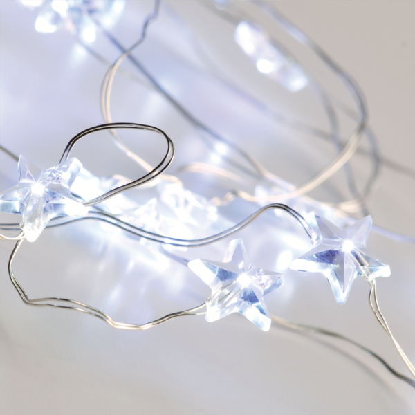 ACA Lighting X01202112 Мотив звезда – 20 LED студена бяла светлина сребриста медна тел батерии 2×AA IP20 2м + 10см 1.2W