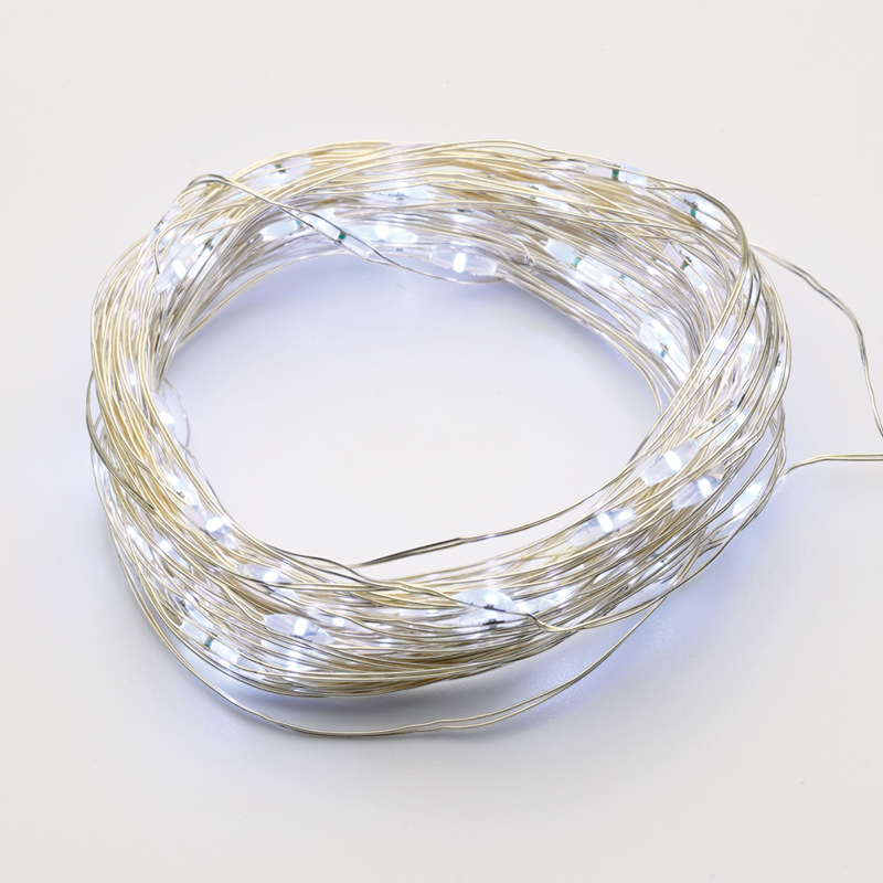 x0120216.png ACA Lighting X0120216 20 LED гирлянд студена бяла светлина сребриста медна тел батерии 2×CR2032 IP44 2м + 10см 1.2W