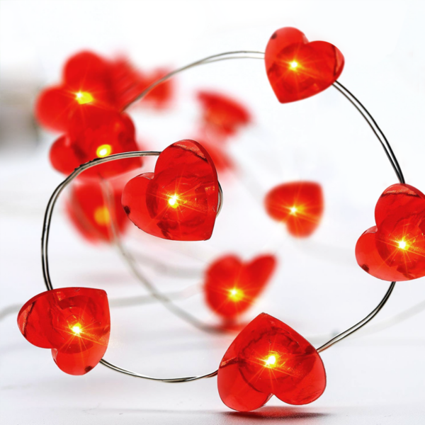 ACA Lighting X01204115 Червено сърце – 20 LED гирлянд червена светлина сребриста медна тел батерии 2×AA IP20 2м + 10см 1.2W