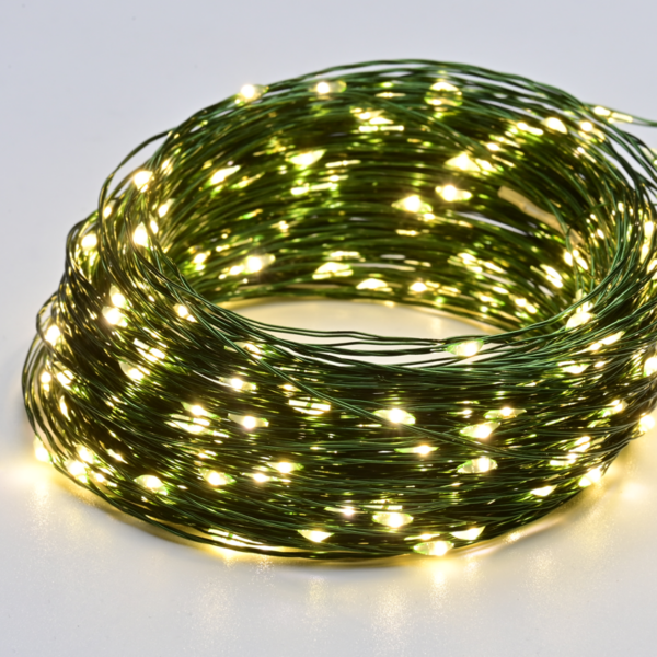 ACA Lighting X01300152 300 LED гирлянд топла светлина зелена медна тел адаптер 6V DC 8 функции IP44 30м + 3м 600 mA